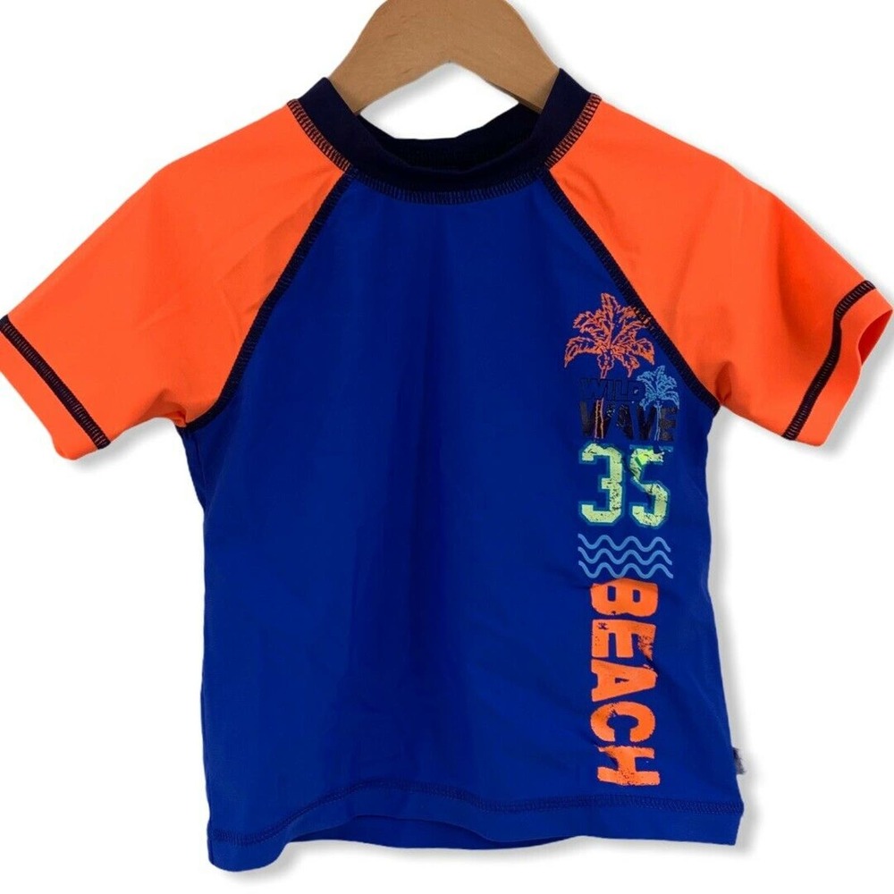 Flapdoodles Short‎ Sleeve Rash Guard Blue Orange 3T